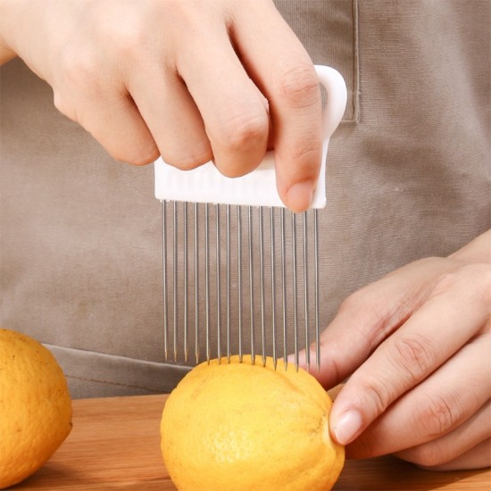 1a3sroestvrij staal ui naald vork grenen vlees naald groente fruit slicer tomaat cutter cutting houder keuken