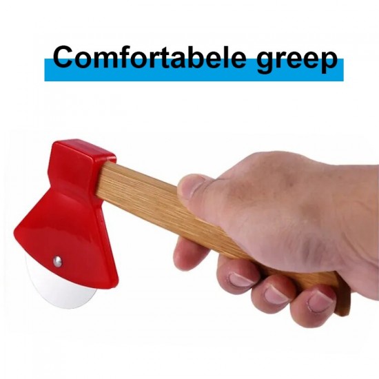 Boeste pizzasnijder bijl met houten handvat met comfortabele greep
