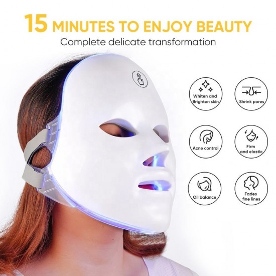 Hum2oplaadbare gezichts led masker 7 kleuren foton therapie schoonheid masker huidverjonging anti acne home lifting whitening