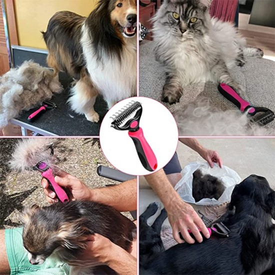 Jtfhhond deshedding borstel professionele huisdier shedding borstel voor honden katten bontknoop snijder dubbelzijdige pet grooming schone