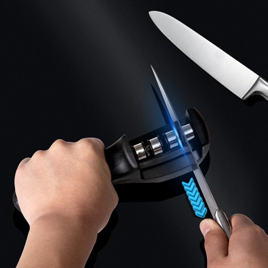 Kjjxkeuken 3 segment messenslijper huishoudelijke multifunctionele hand held drie purpose zwart slijpsteen