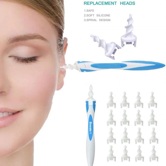 Oor cleaner met zachte siliconen ear wax remover tool 16 vervanging tips spiraal oorsmeer cleaner gezondheid