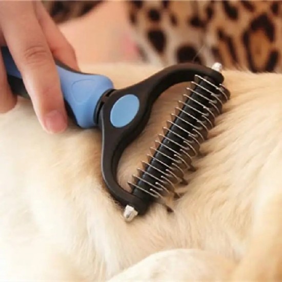 Qnelhond deshedding borstel professionele huisdier shedding borstel voor honden katten bontknoop snijder dubbelzijdige pet grooming schone